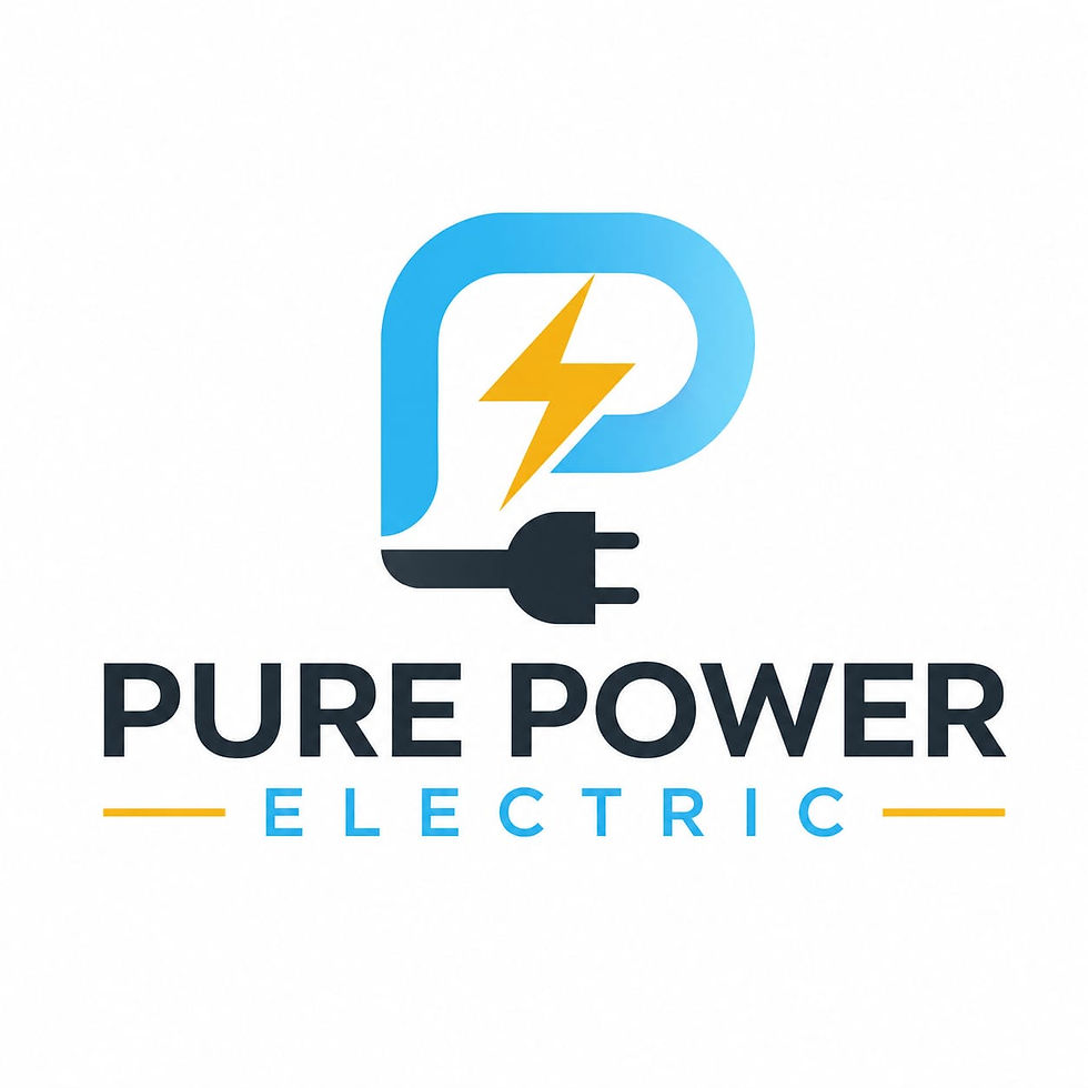 Pure Power Electric company logo with blue and yellow colors on a light background