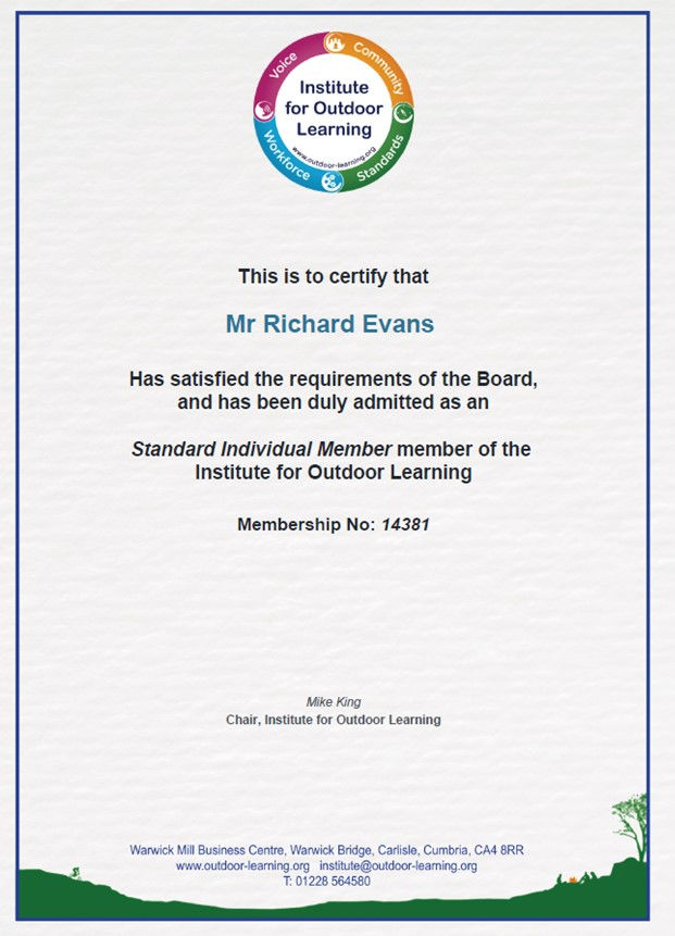 Recognised Professional by the Institute of Outdoor Learning