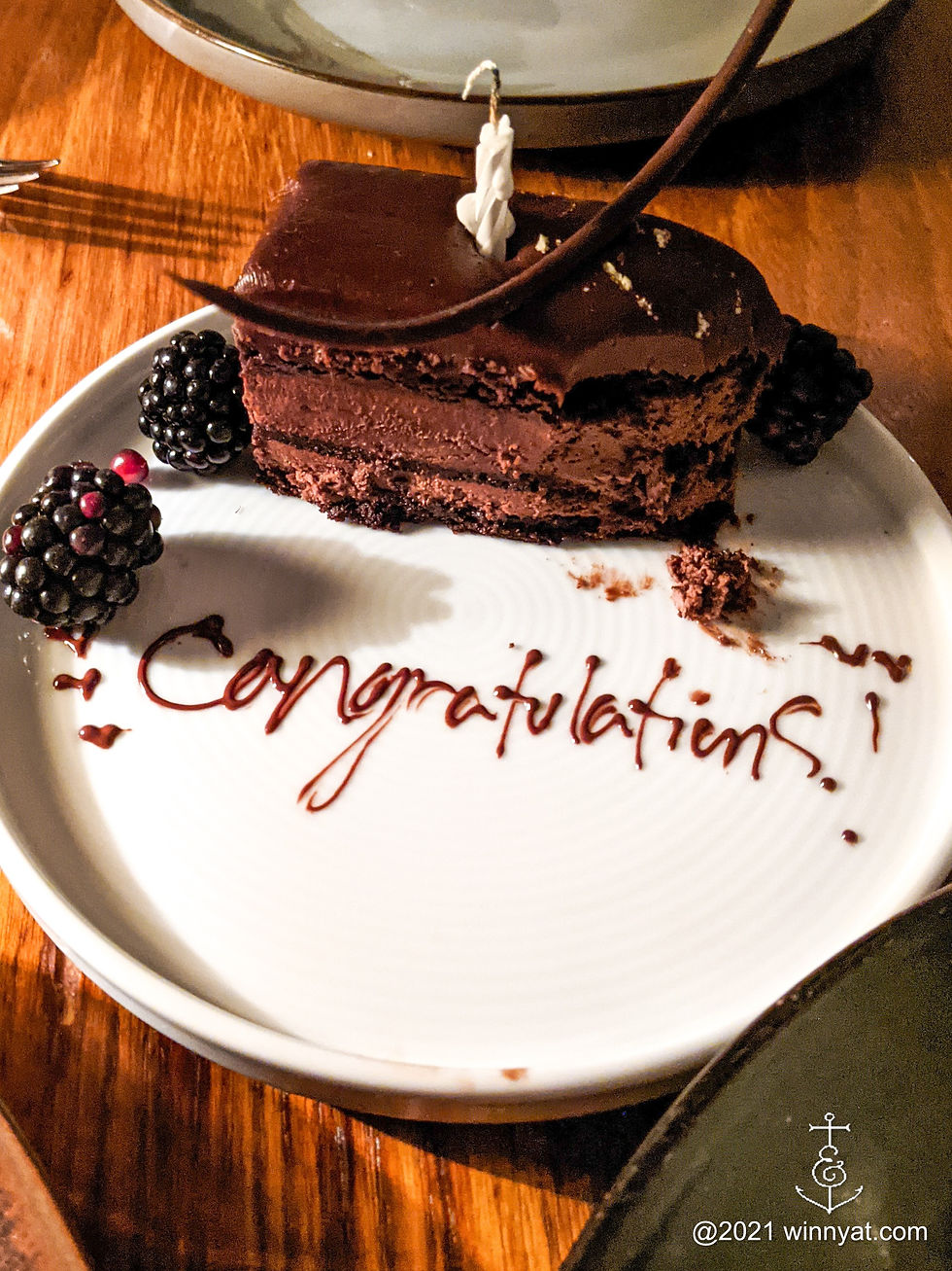 chocolate cake with "congratulations"