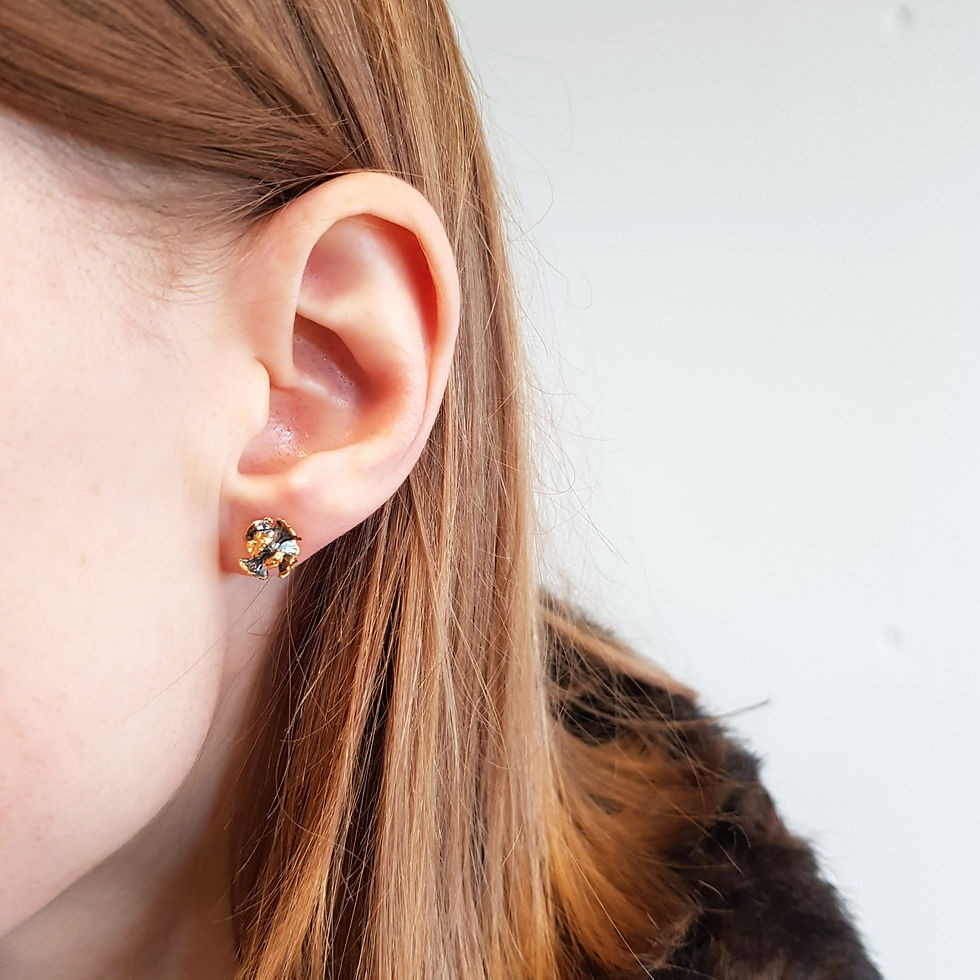 Miniatiūra: Auksuoto ir juodinto sidabro auskarai anima jewelry autorinė juvelyrika Vilnius Karolina Šiburkytė