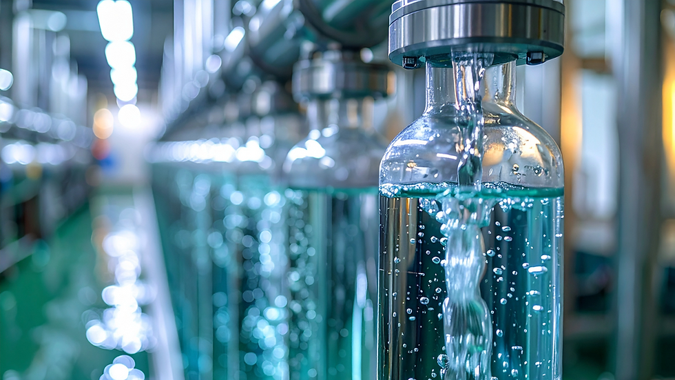 Close-up of purified water flowing through industrial treatment nozzles, symbolizing clean water systems enabled by high-performance water treatment chemicals.