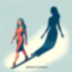 Woman walking with shadow following