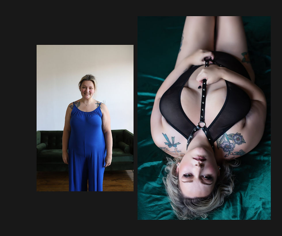 Before and after glam photo of boudoir client- Dallas