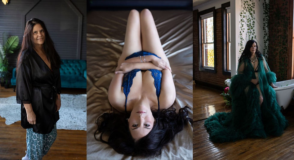 Before and after glam photo of boudoir client