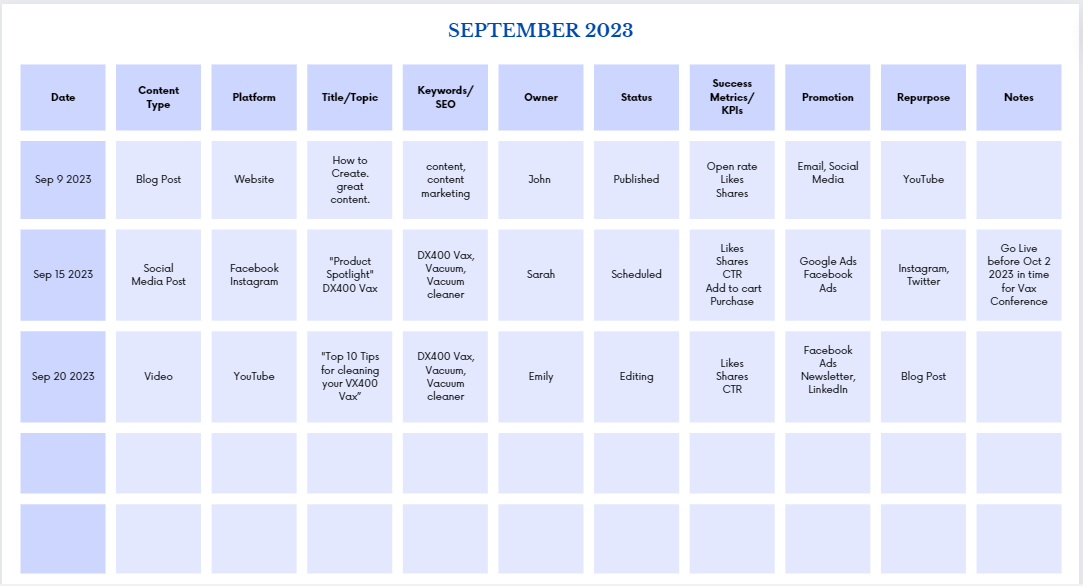 Content Marketing planner Content Marketing planner
