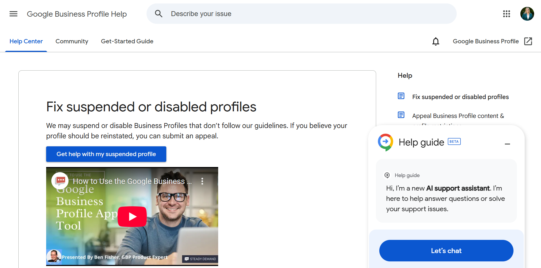 Fix suspended or disabled profiles Page on Google
