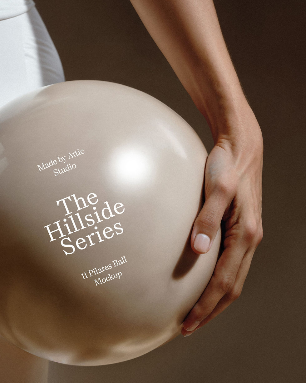 Thumbnail: Person in white activewear holding a metallic pilates ball with a branding mockup.