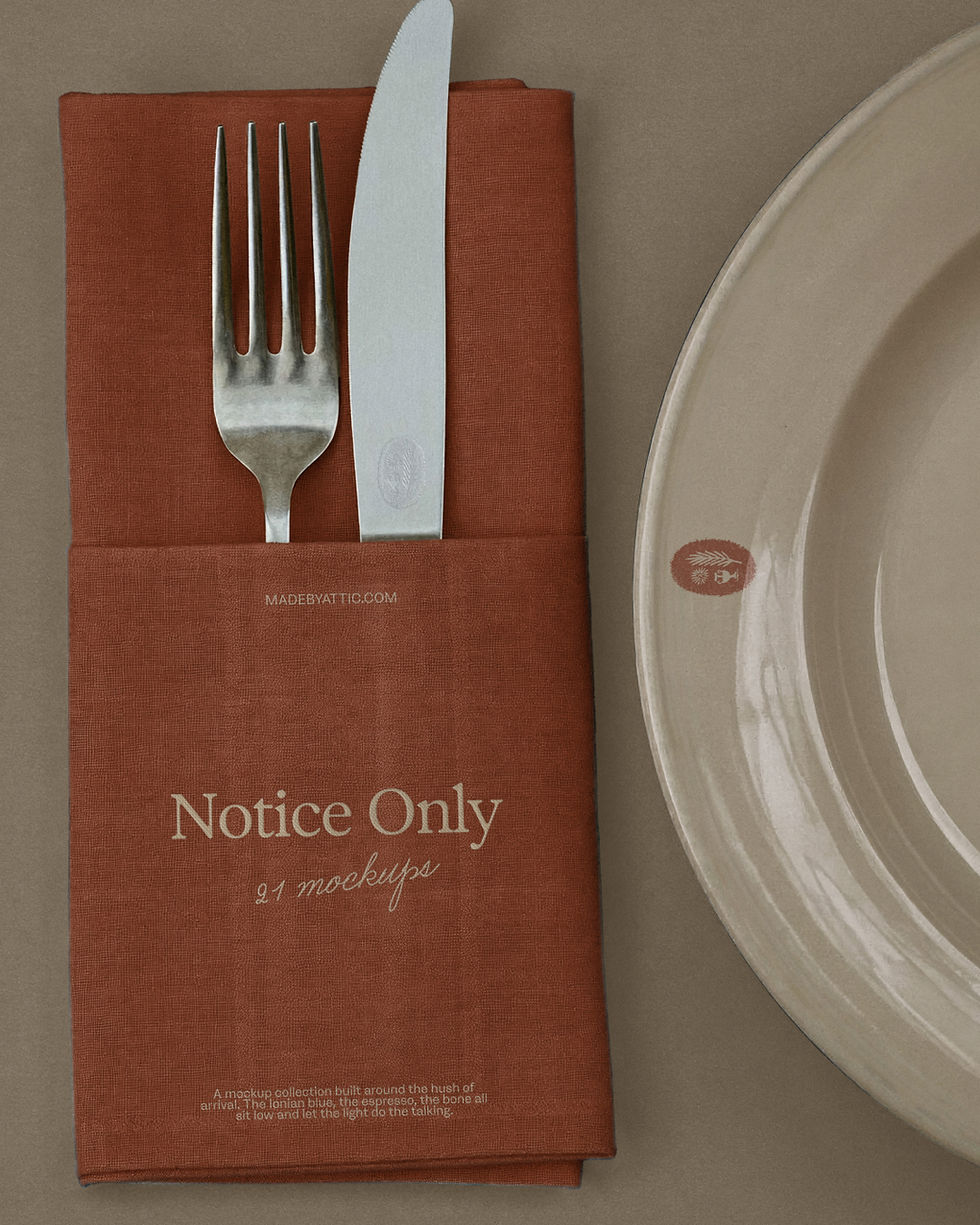 Terracotta restaurant napkin mockup with ceramic plate