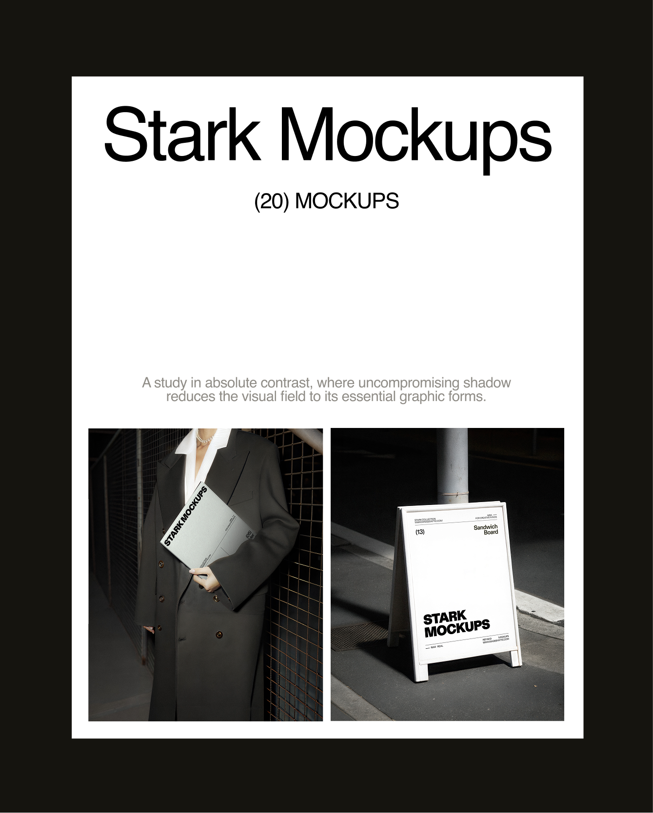 A study in absolute contrast featuring 20 high-fidelity mockups.