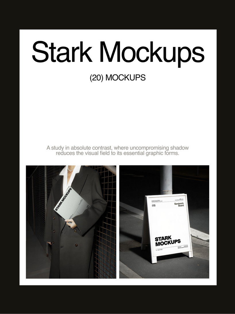 A study in absolute contrast featuring 20 high-fidelity mockups.