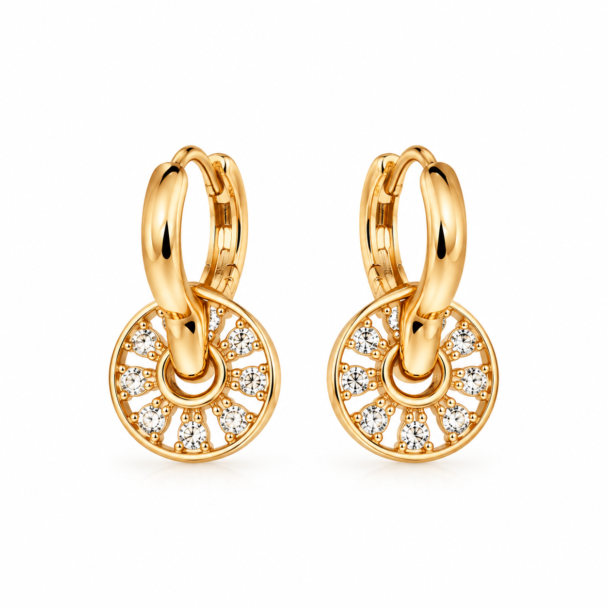 Gold-colour earrings with white stones in environmental copper – XUPING.UK