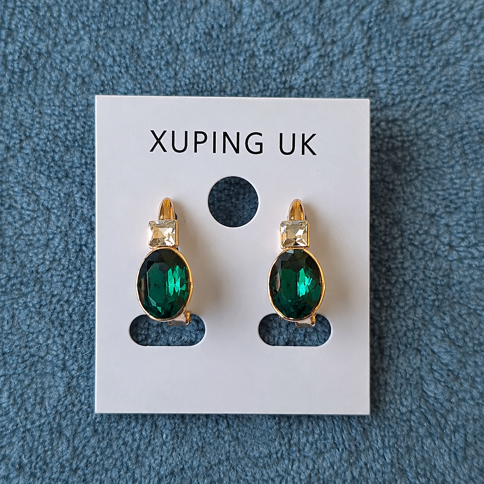 Thumbnail: Xuping UK emerald crystal earrings on jewellery display card