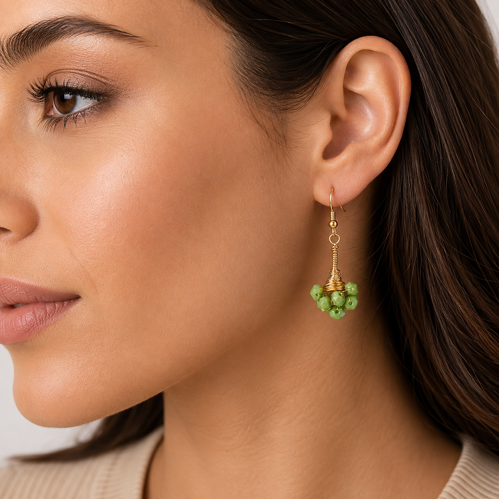 Apple green bead earrings 50 × 18mm with 18ct gold-coloured plated finish | XUPING.UK