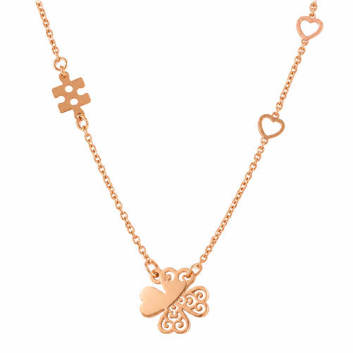Puzzle & Clover Rose Gold Colour Stainless Steel Necklace – XUPING.UK