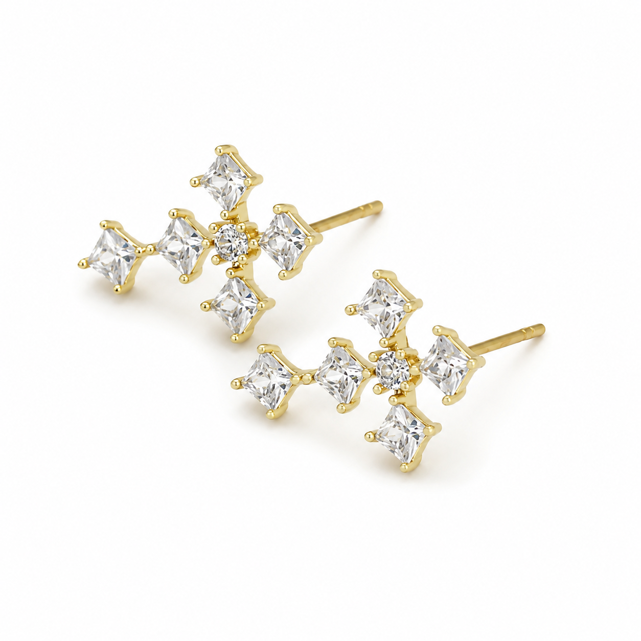 White stone cross earrings with 14ct gold plated finish – XUPING.UK