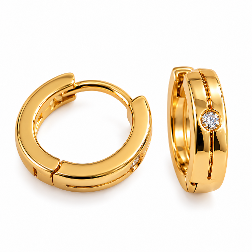 Double Band Cubic Zirconia 18ct Gold Plated Huggie Earrings – XUPING.UK