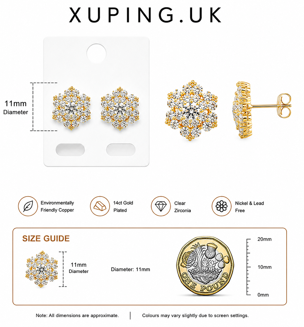 Thumbnail: Gold-plated floral cubic zirconia stud earrings 11 mm size guide