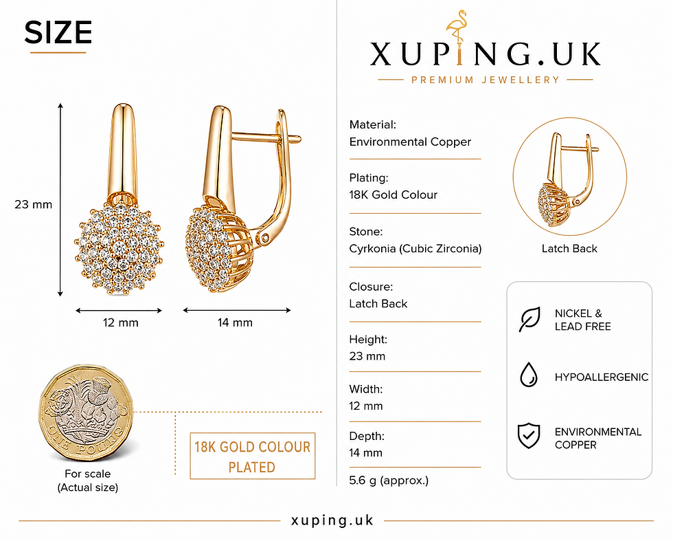 Thumbnail: 18K Gold Colour Cubic Zirconia earrings size guide showing 23mm height and 12mm width