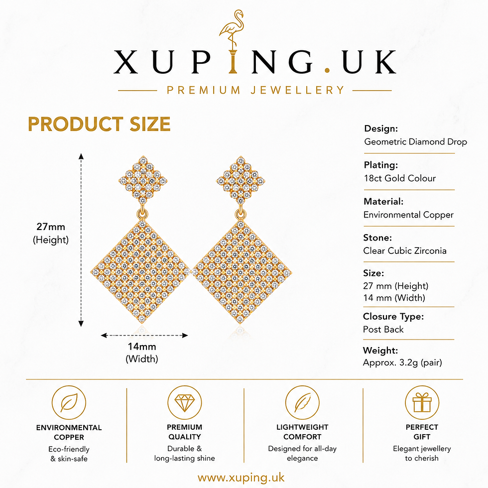 Thumbnail: Size guide for 18ct gold colour crystal drop earrings with clear cubic zirconia made from Environmental Copper.