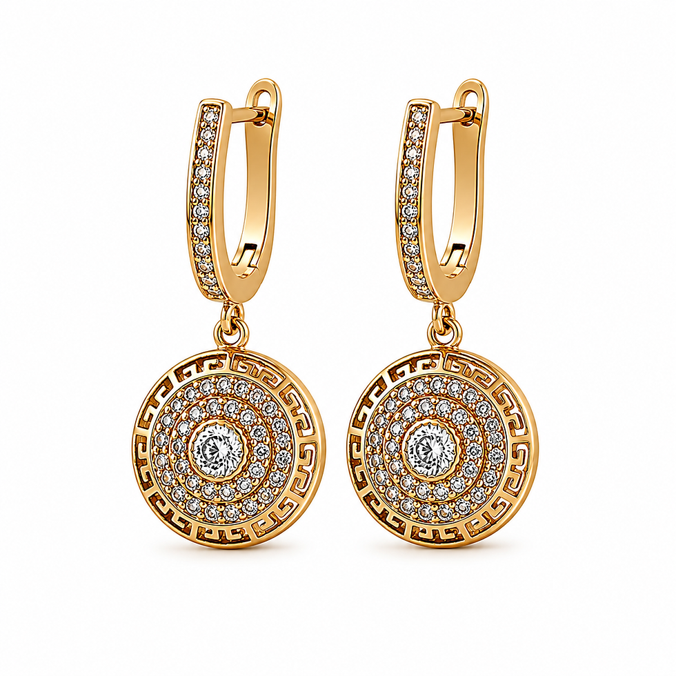 Rose Gold Colour Round Cubic Zirconia Drop Earrings front view.