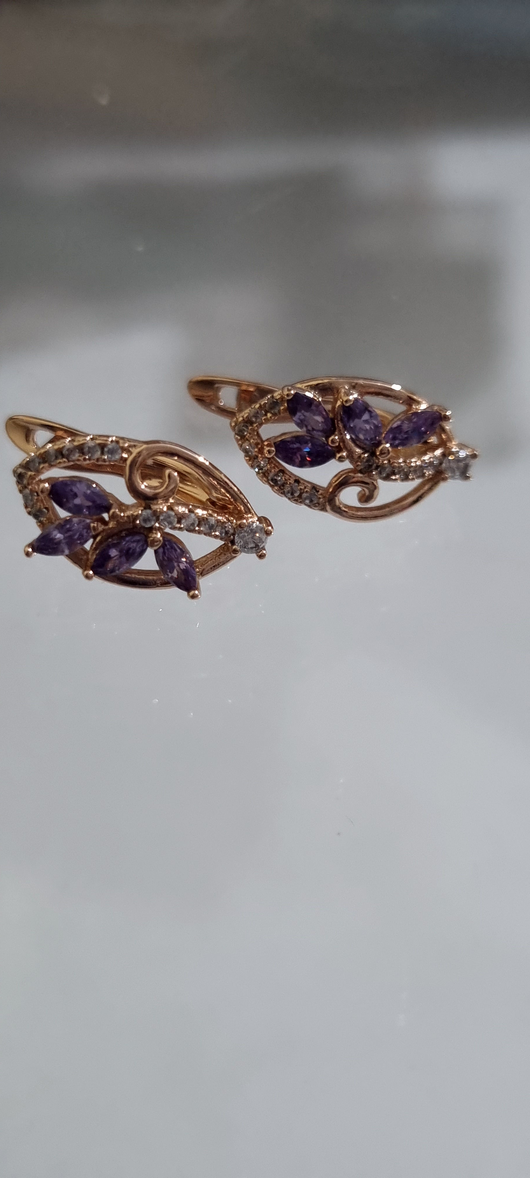 Earrings Violet gold-plated rose 