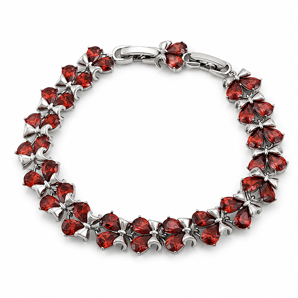 Ruby red cubic zirconia tennis bracelet in rhodium plated environmental copper – Xuping UK
