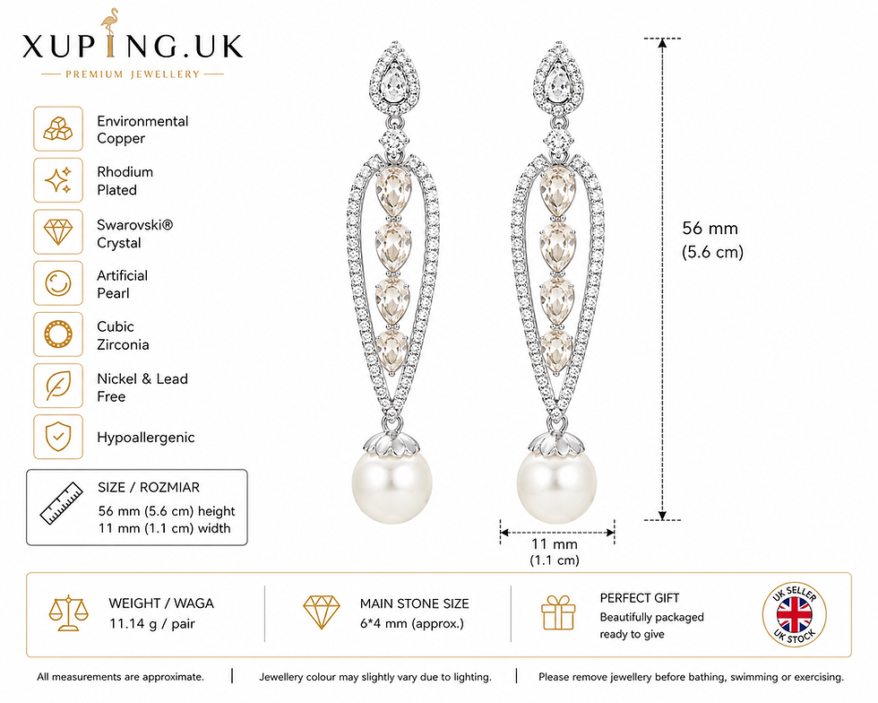 Thumbnail: Luxury Rhodium Plated Crystal & Pearl Drop Earrings Size Guide
