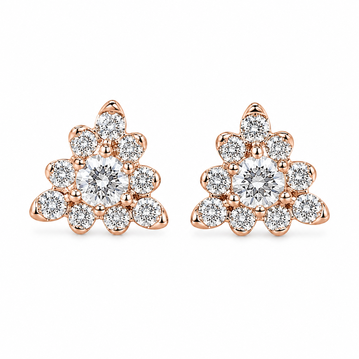 18ct gold-plated floral cubic zirconia stud earrings with clear stones