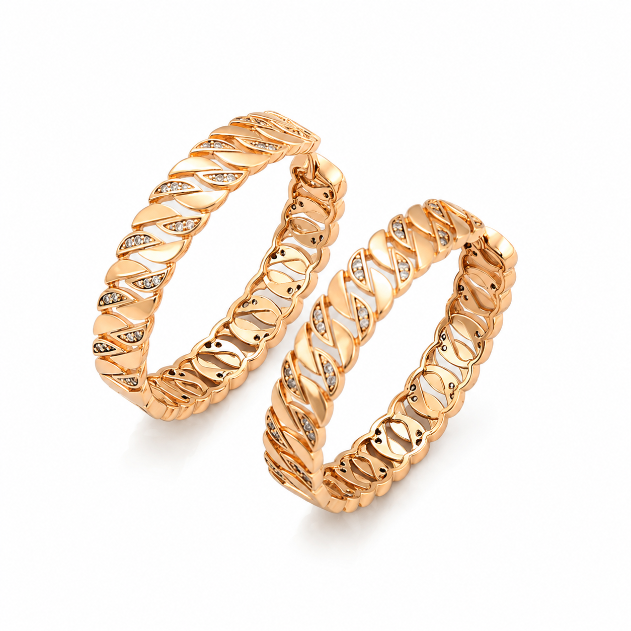18ct Gold Colour hoop earrings with white cubic zirconia on white background.
