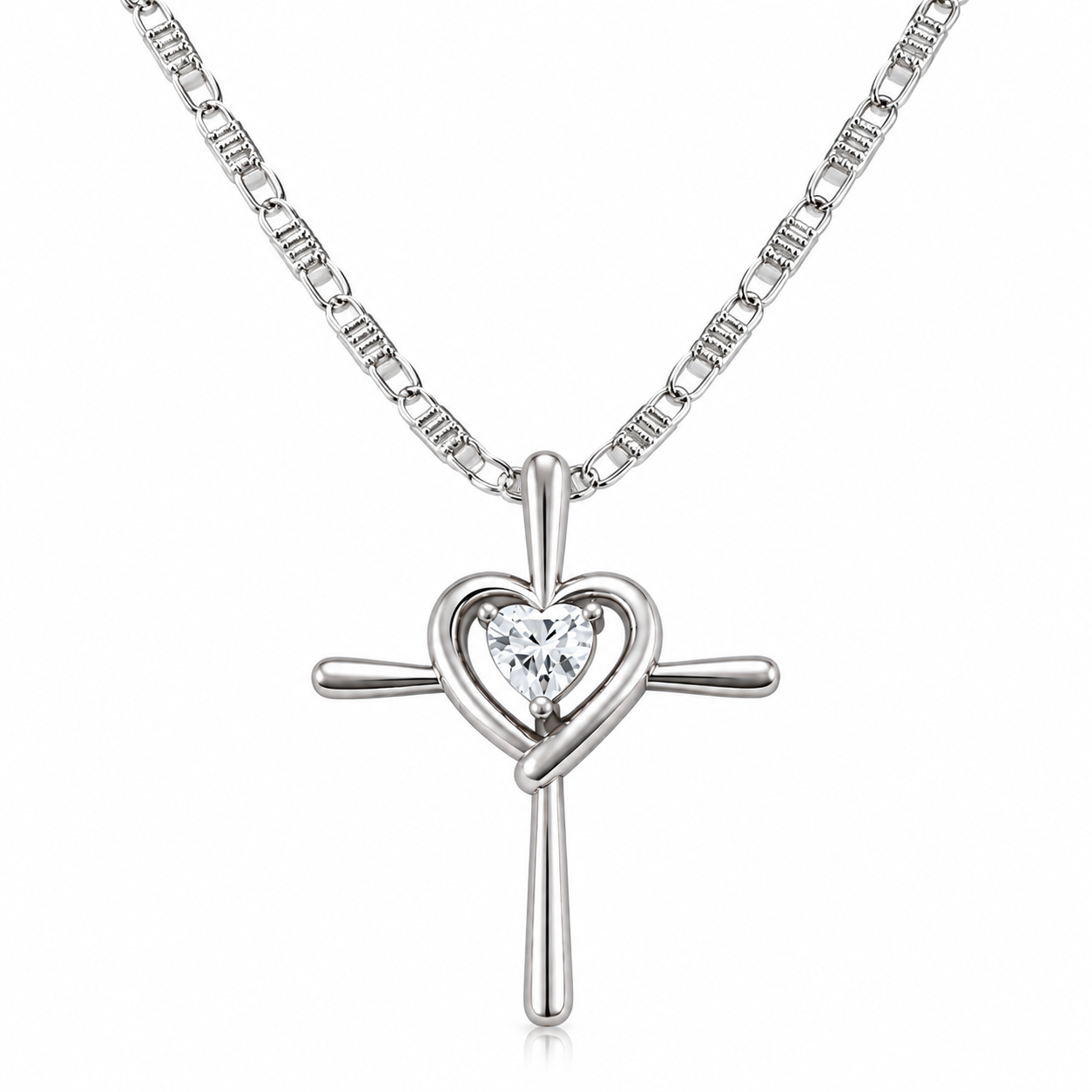 Cross heart silver colour rhodium colour necklace – XUPING.UK