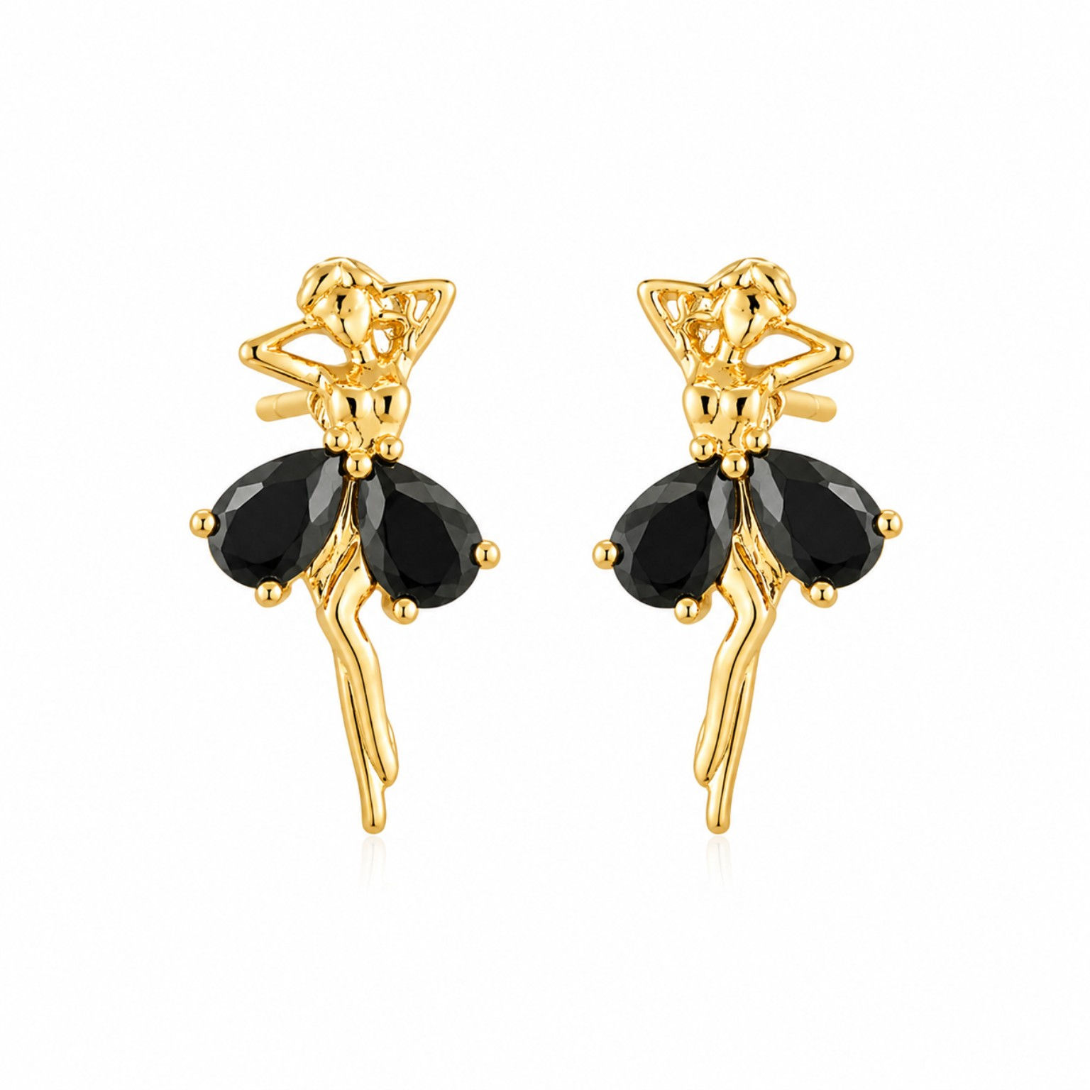 XUPING.UK black cubic zirconia ballerina earrings, 18ct gold-plated 20 × 11mm