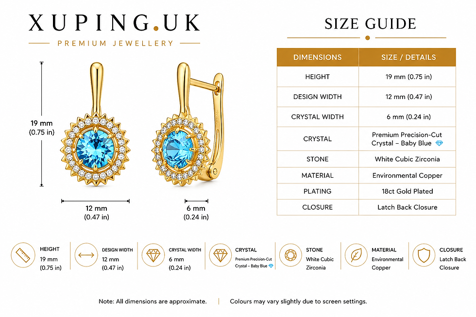 Thumbnail: Xuping UK baby blue crystal earrings size guide 19 mm by 12 mm