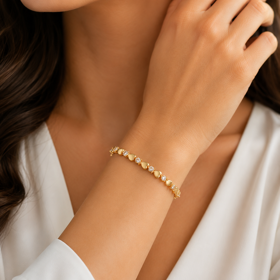 Gold plated Xuping heart bracelet with white cubic zirconia worn on wrist