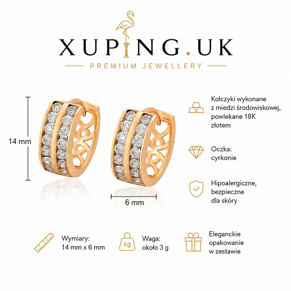 Thumbnail: Xuping 14 mm gold-plated cubic zirconia huggie earrings size guide and product details