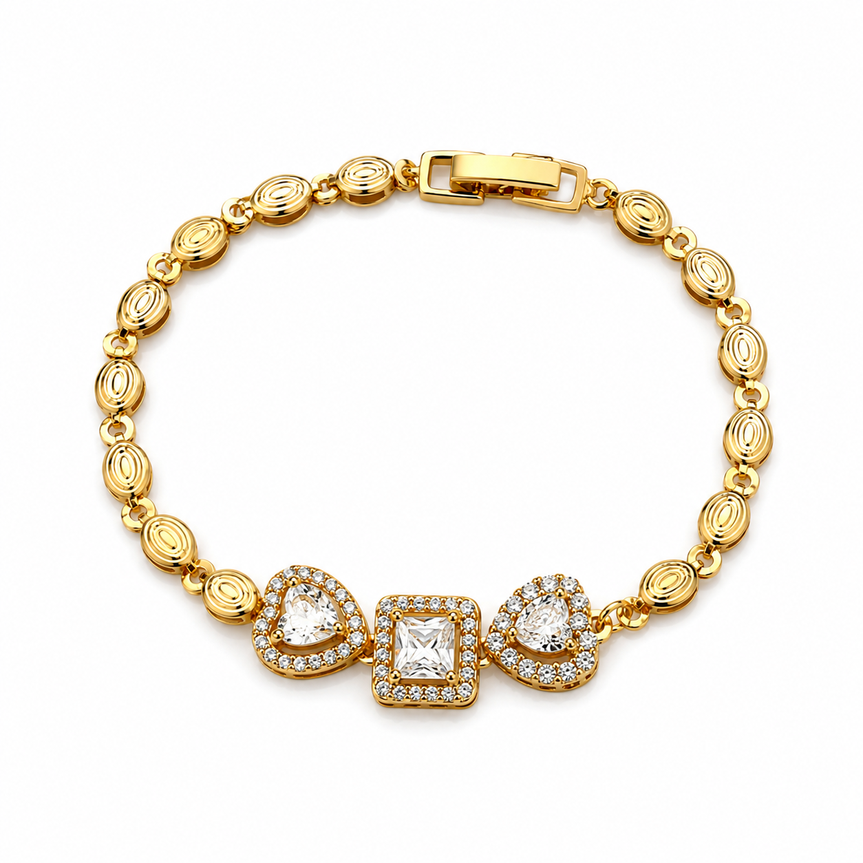 Gold plated bracelet – Elegant 18K Heart & Square Cubic Zirconia Bracelet by Xup