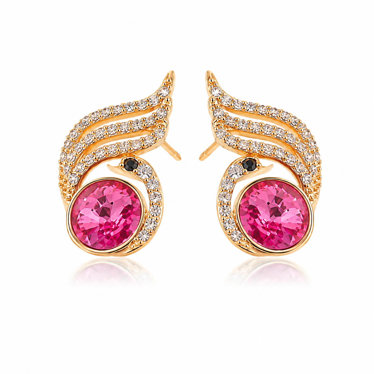 Pink crystal wing earrings with 18K gold plating featuring Swarovski® crystals
