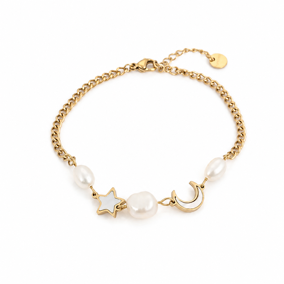 Xuping freshwater pearl bracelet in 14ct gold colour plated titanium steel