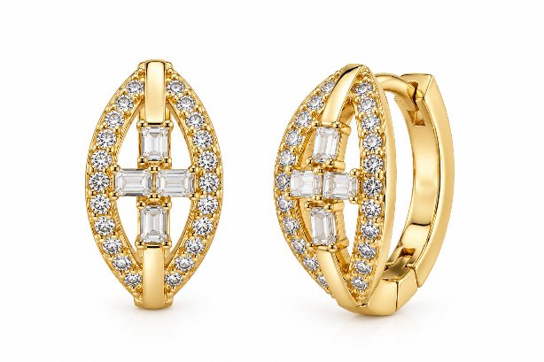 White Cubic Zirconia 14ct Gold Plated Huggie Earrings – XUPING.UK