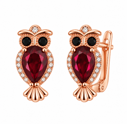 Owl ruby colour rose gold plated latch back earrings – XUPING.UK