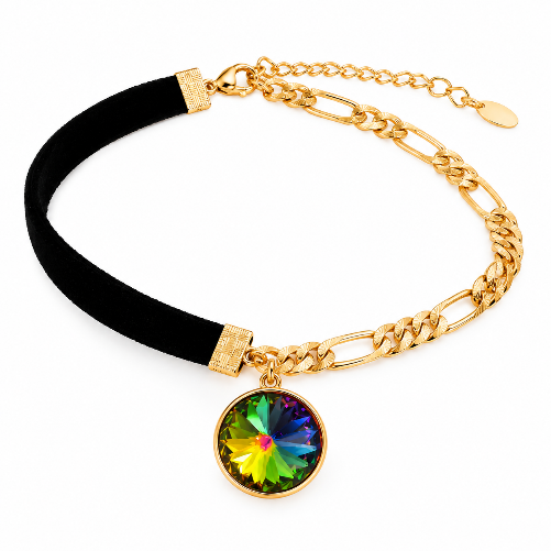 AO Crystal 18ct Gold Plated Figaro Choker Necklace – XUPING.UK