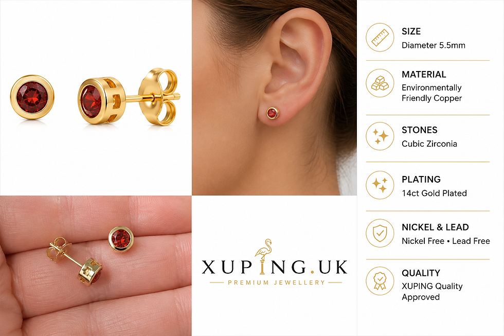 Thumbnail: XUPING.UK 5mm ruby stud earrings, 14ct gold-plated environmental copper jewellery