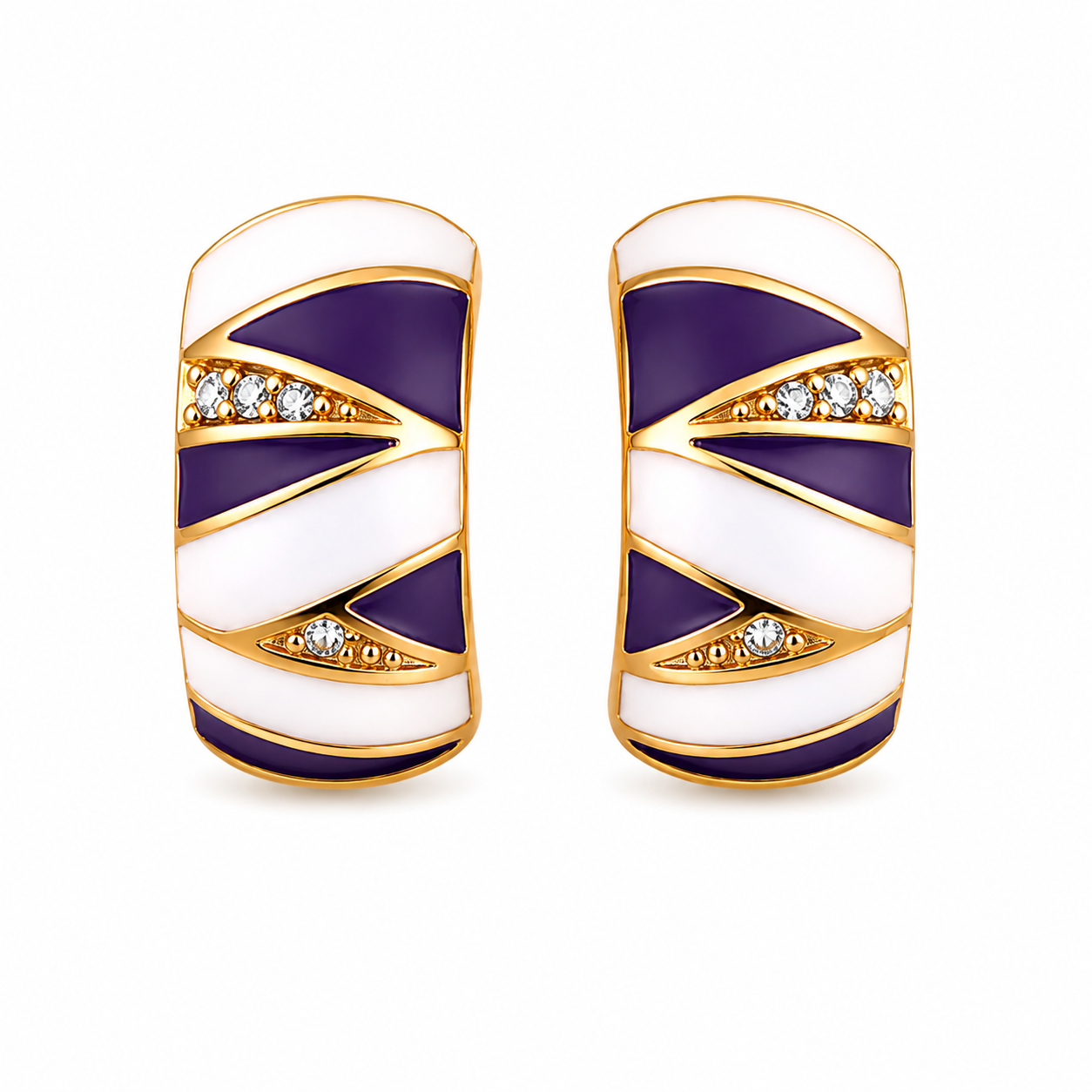 Violet and white 18ct gold plated stud earrings