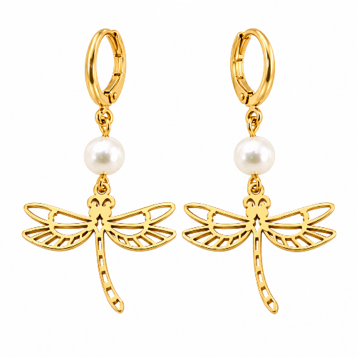Dragonfly Imitation Pearl Stainless Steel Drop Earrings – XUPING.UK