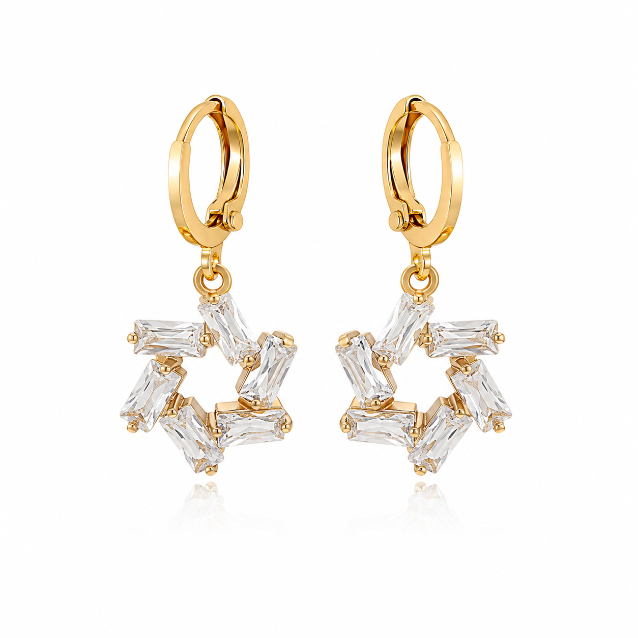 Crystal Zirconia Drop Earrings – 18K Gold Colour Plated Floral Hoop Earrings for Women