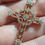 Thumbnail: cross pendant with white zircons rose gold color