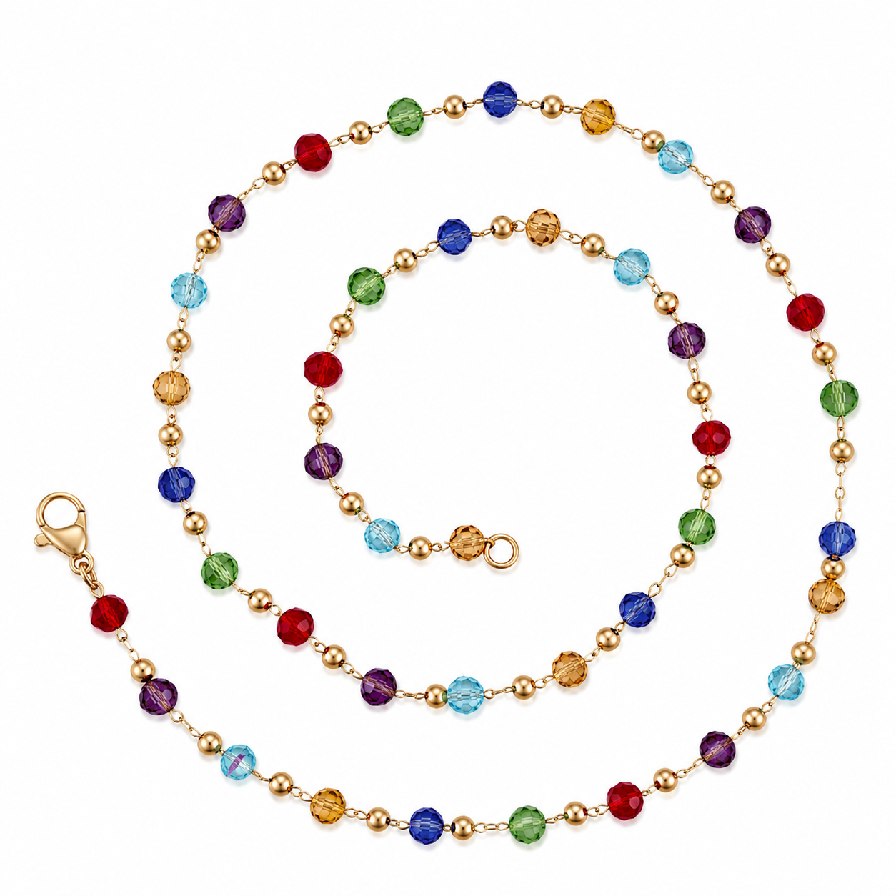 Multicolour crystal beaded necklace with 18ct gold colour plated finish