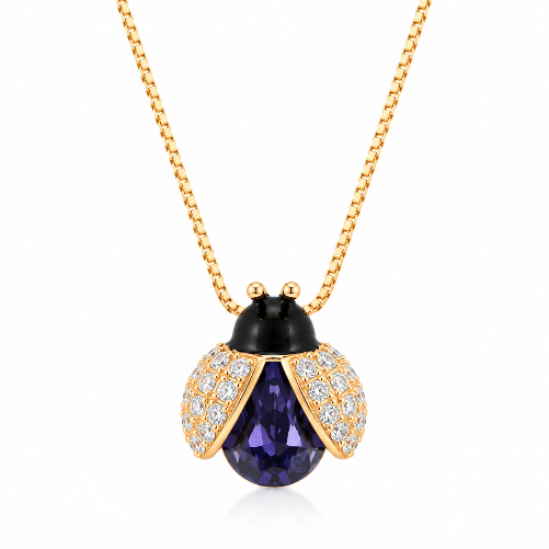 18ct gold plated dark violet crystal insect necklace by XUPING
