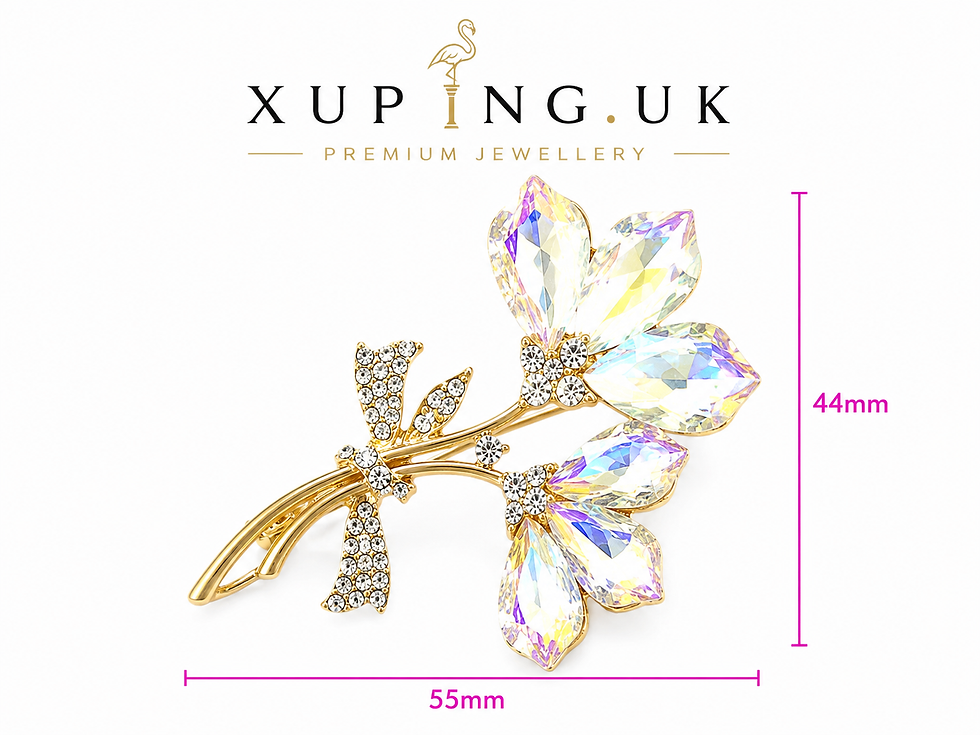 Thumbnail: AB Crystal Floral Brooch 14ct Gold Colour Plated – Size 55 × 44 mm