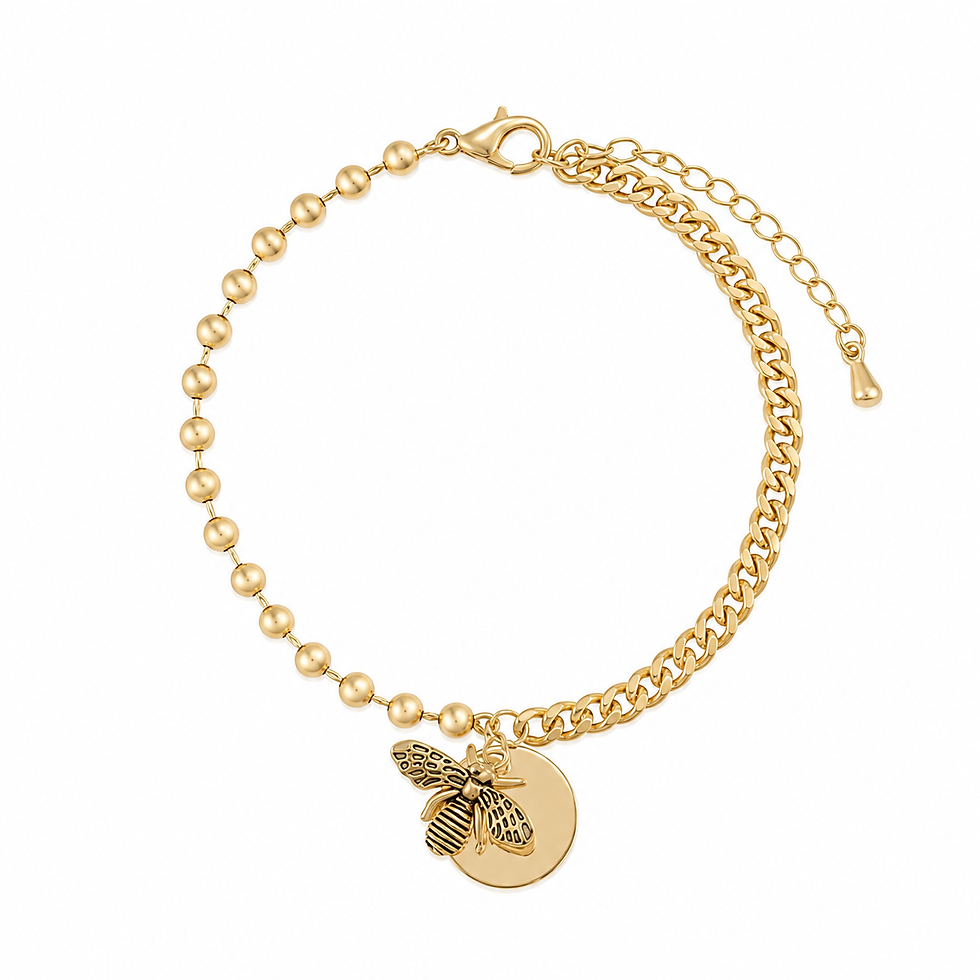 14K Gold Bee Charm Bracelet on White Background