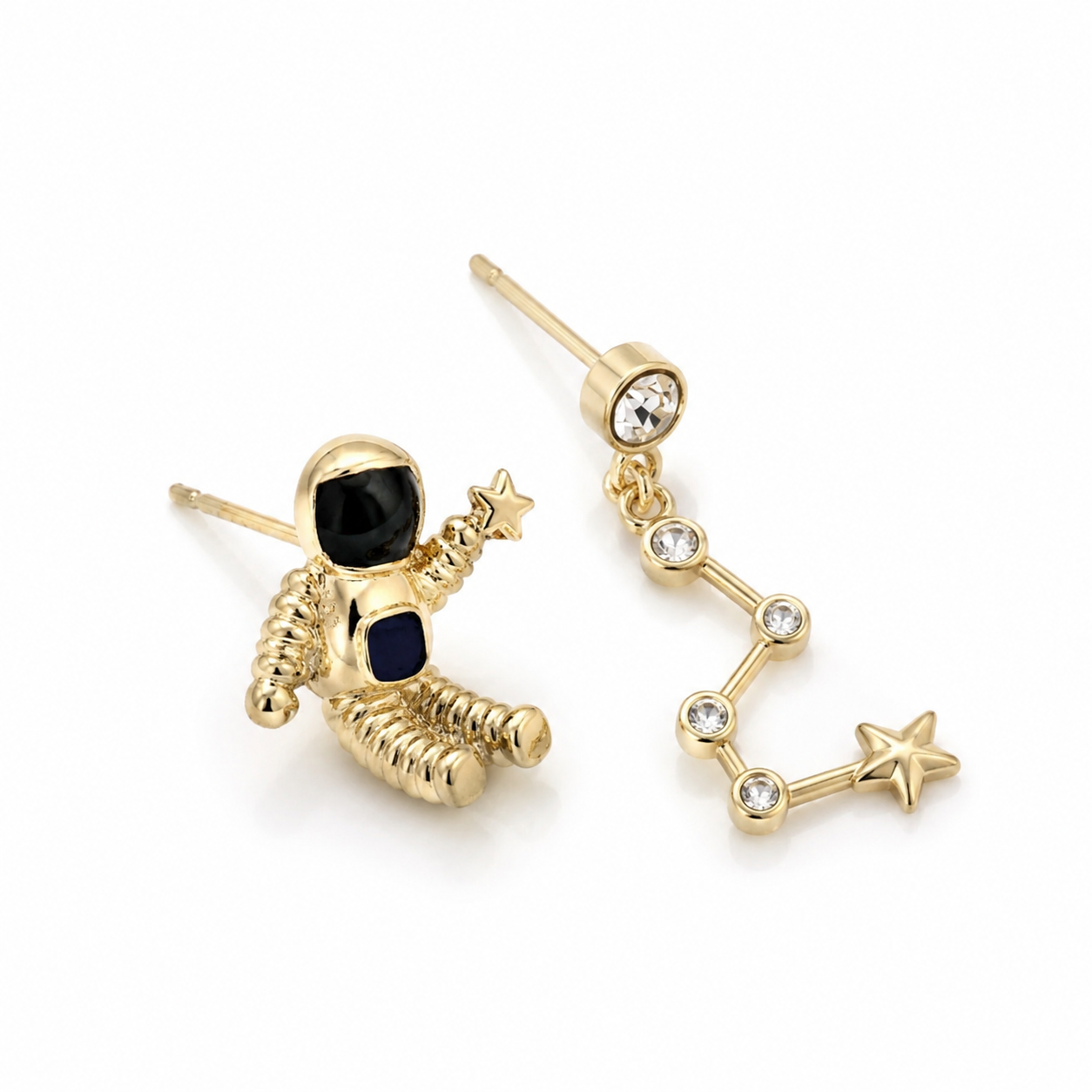 Gold-plated 925 silver stud earrings with white stone detail – XUPING.UK
